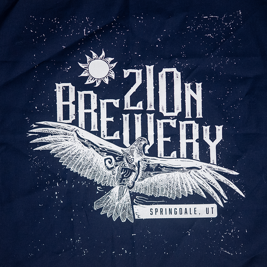 Navy blue bandana with white eagle design and '210 Brewery' text on a white background