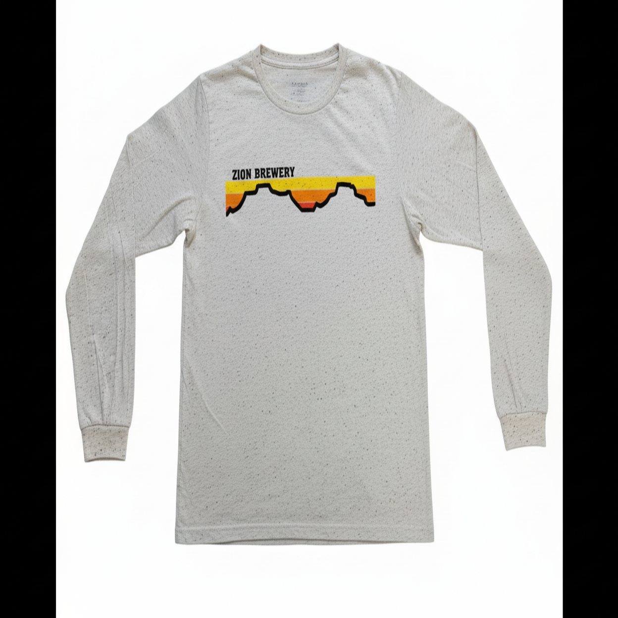 Gray long-sleeve shirt with Zion Brewery logo on a white background